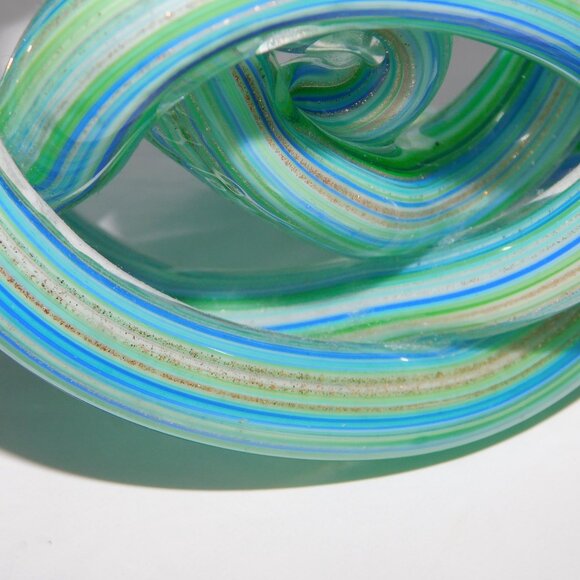 Endless Knot Blown Glass Paperweight Home Desk Decor Green Blue Aqua Gold - Picture 7 of 7